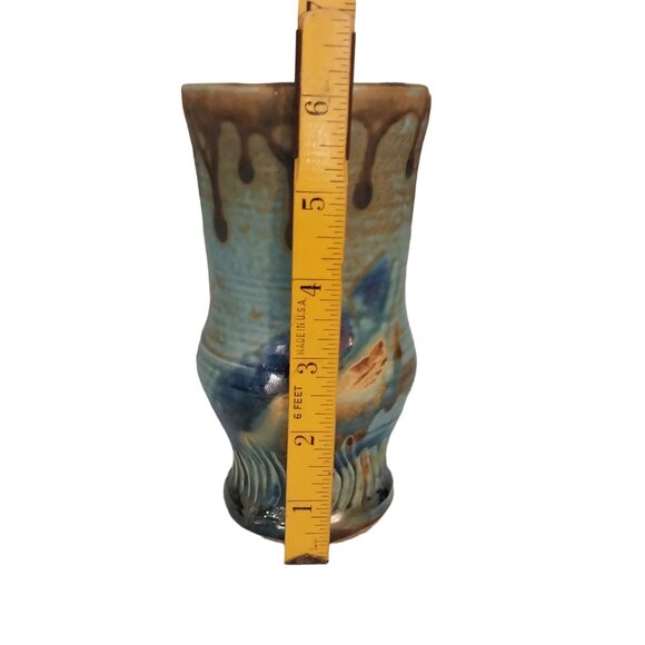 Swanstrom Pottery Cup With Earthy Blue And Brown Drip Glaze - Picture 6 of 7